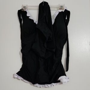 Black and White Ruffled Swimsuit